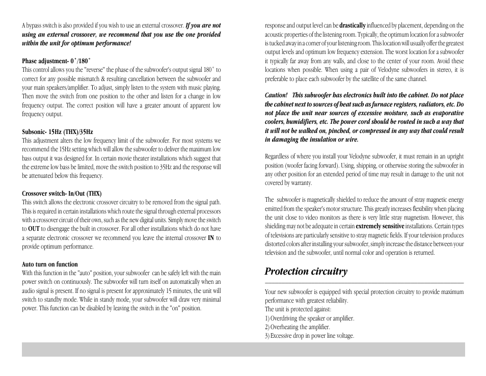 Protection circuitry | Velodyne HGS-18 THX Ultra 2 User Manual | Page 8 / 10