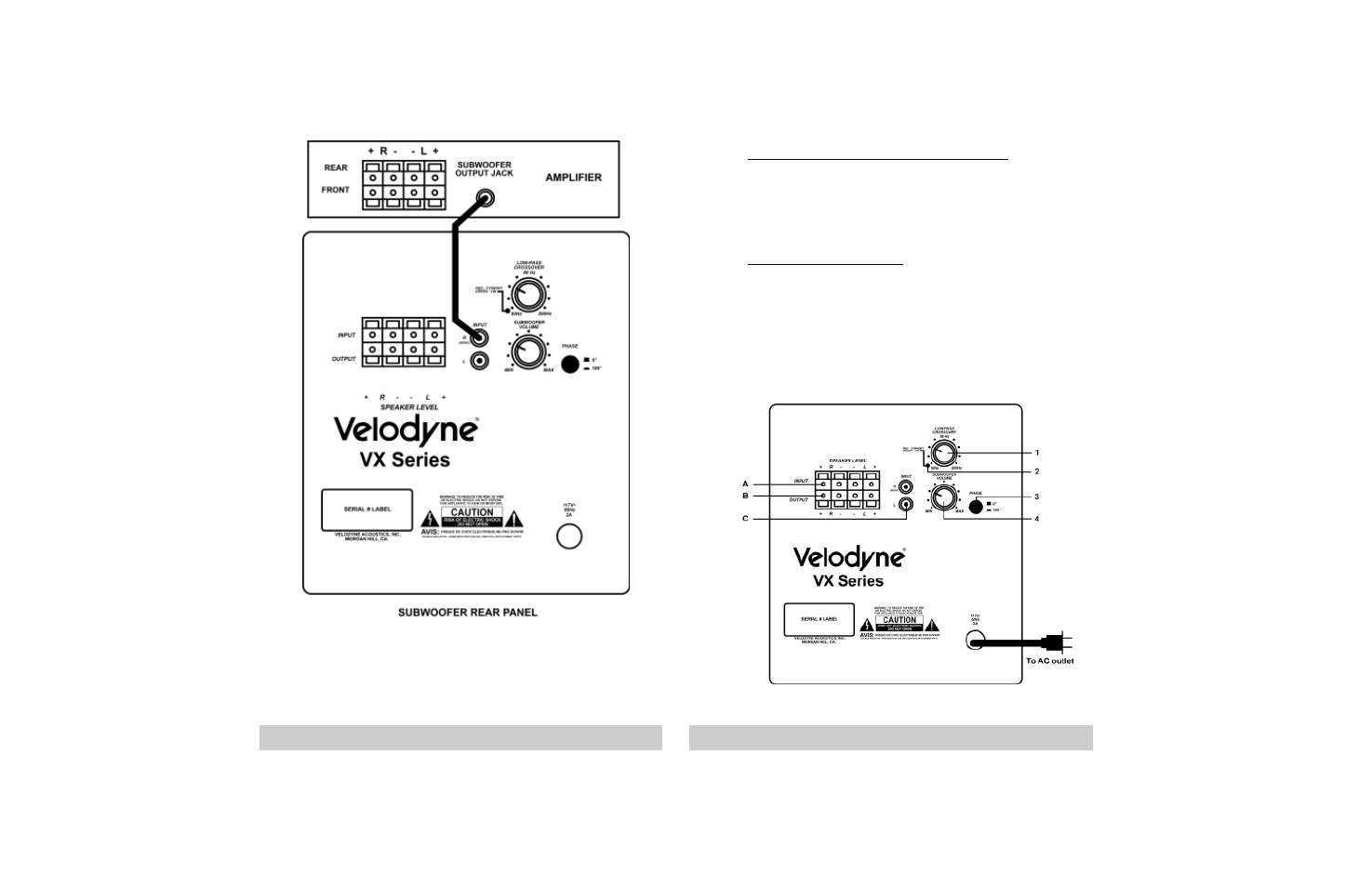 Speaker line-level connections, Subwoofer outputs | Velodyne VX-10 User Manual | Page 12 / 20