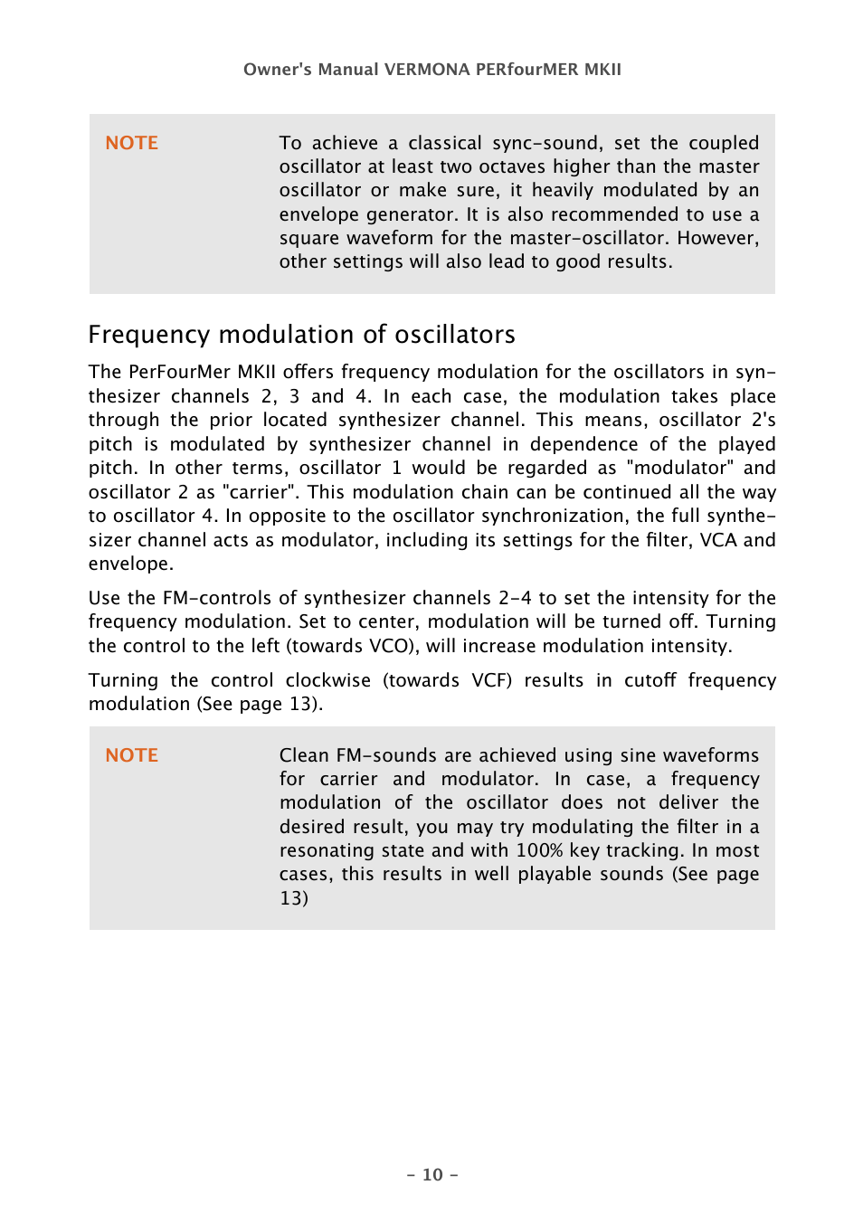 Frequency modulation of oscillators | Vermona PERfourMER MKII - quad analog synthesizer User Manual | Page 10 / 31