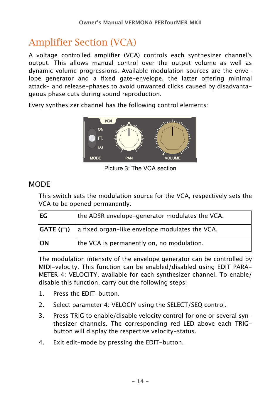 Mode | Vermona PERfourMER MKII - quad analog synthesizer User Manual | Page 14 / 31