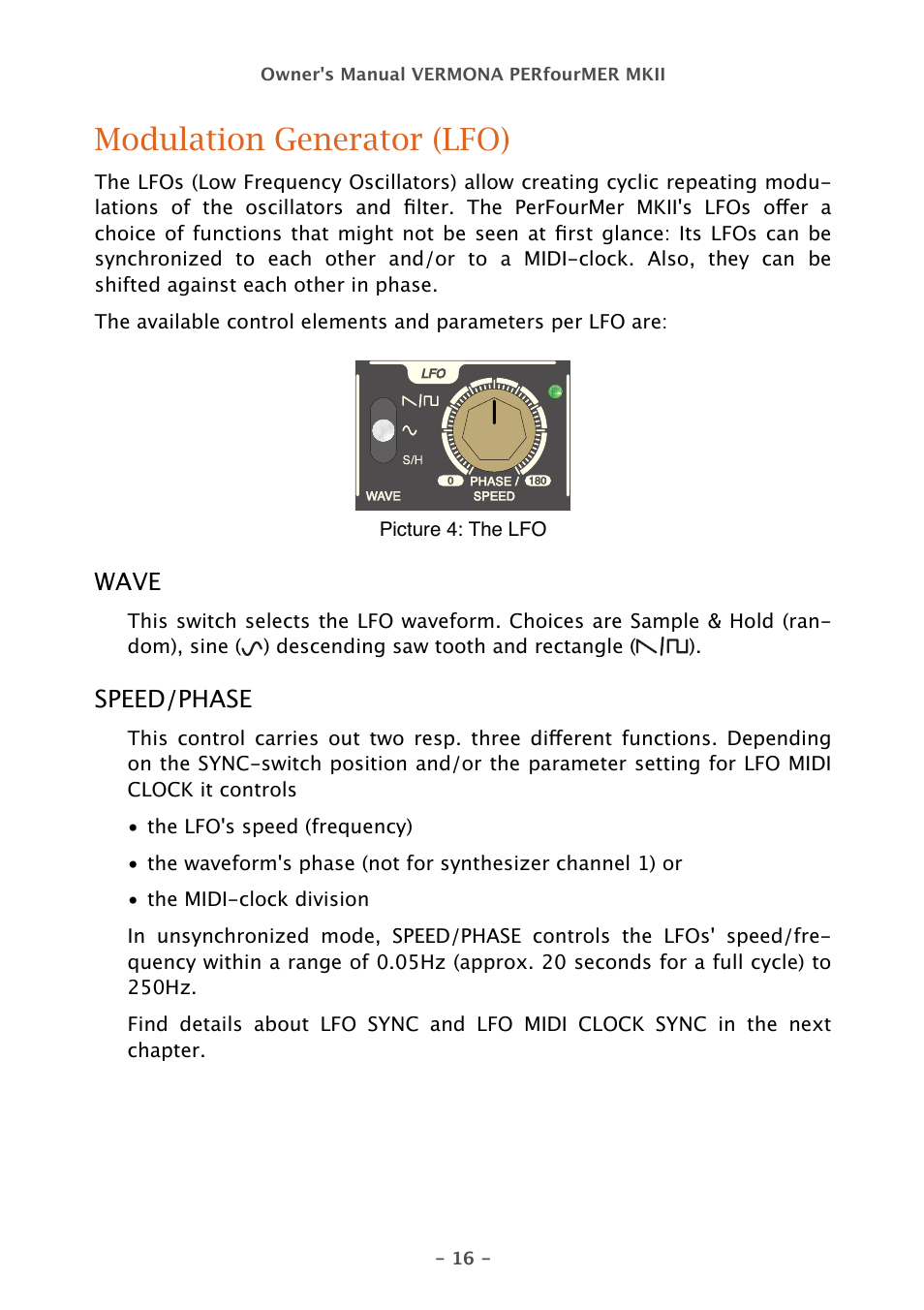 Modulation generator (lfo) | Vermona PERfourMER MKII - quad analog synthesizer User Manual | Page 16 / 31
