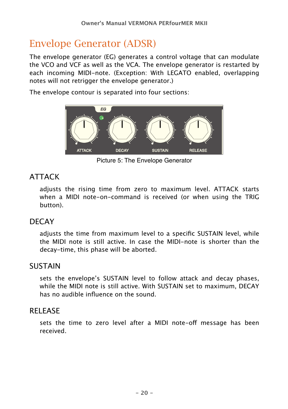 Envelope generator (adsr) | Vermona PERfourMER MKII - quad analog synthesizer User Manual | Page 20 / 31