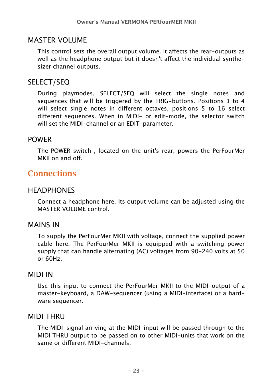 Connections | Vermona PERfourMER MKII - quad analog synthesizer User Manual | Page 23 / 31