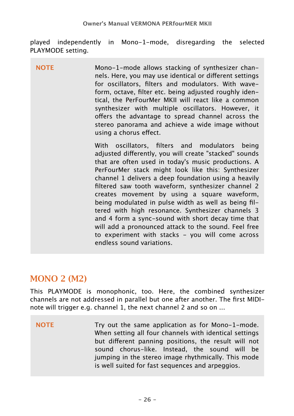 Mono 2 (m2) | Vermona PERfourMER MKII - quad analog synthesizer User Manual | Page 26 / 31