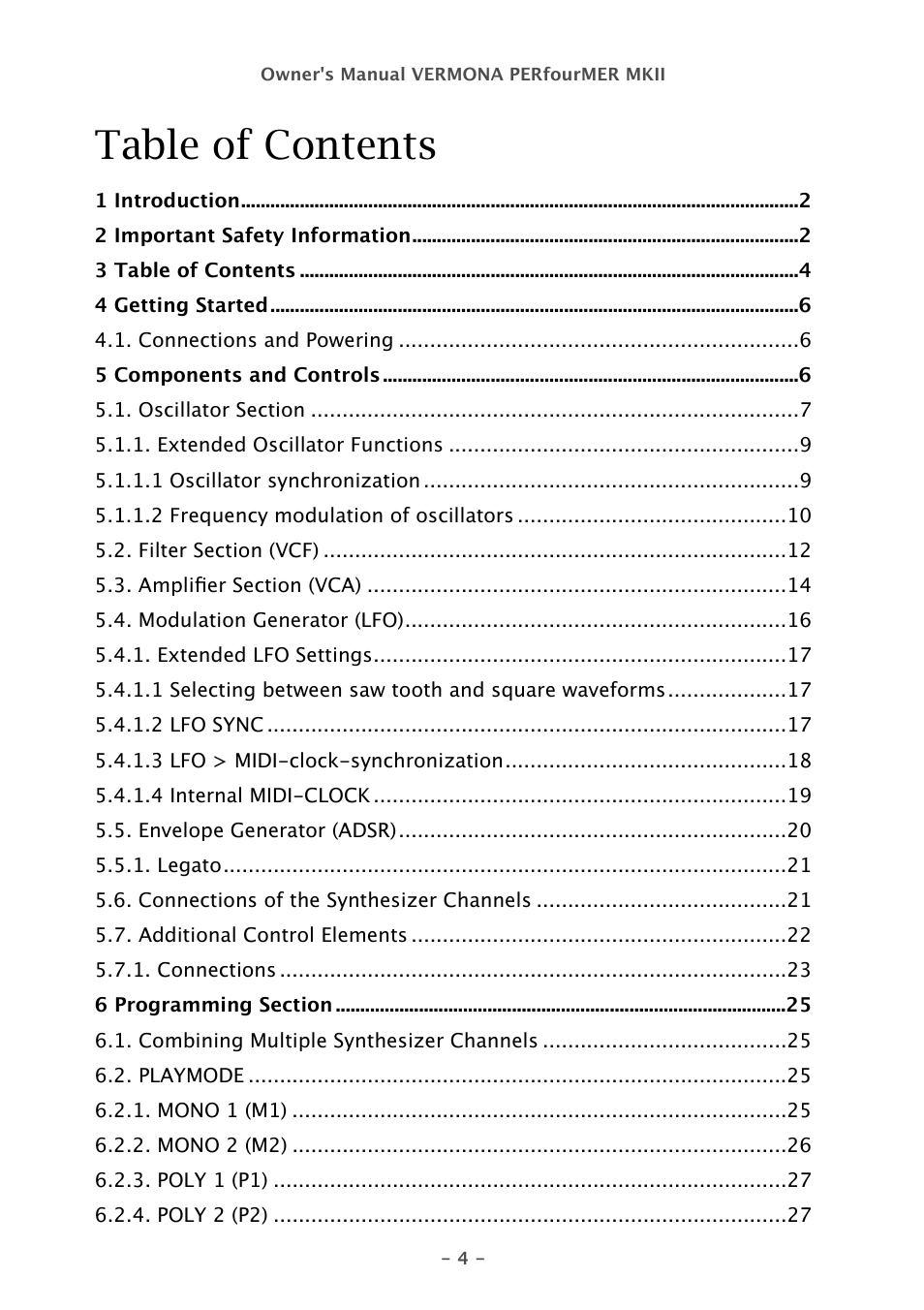 Vermona PERfourMER MKII - quad analog synthesizer User Manual | Page 4 / 31