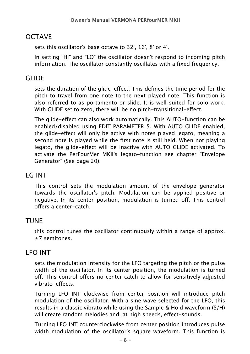 Vermona PERfourMER MKII - quad analog synthesizer User Manual | Page 8 / 31