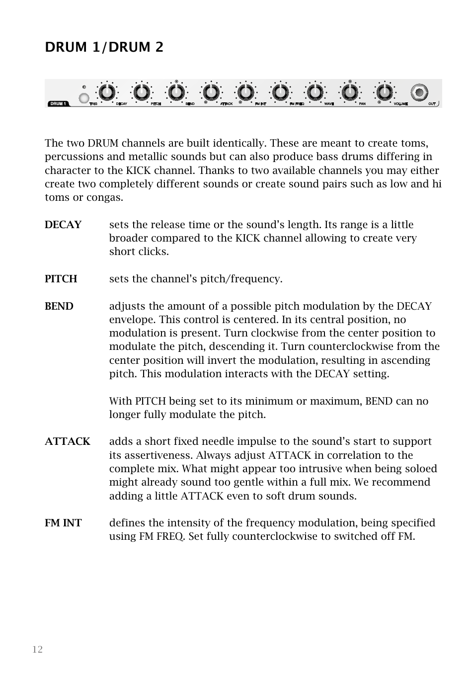 Drum 1/drum 2 | Vermona DRM1 MKIII - analog drum synthesizer User Manual | Page 13 / 31