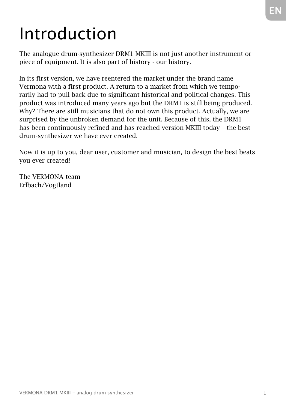Introduction | Vermona DRM1 MKIII - analog drum synthesizer User Manual | Page 2 / 31