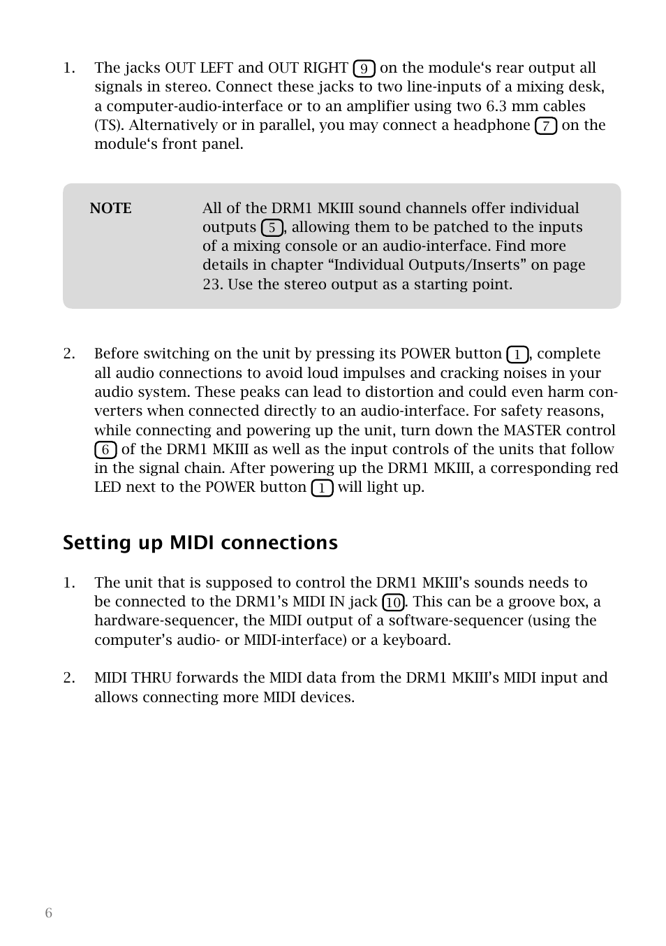 Setting up midi connections | Vermona DRM1 MKIII - analog drum synthesizer User Manual | Page 7 / 31