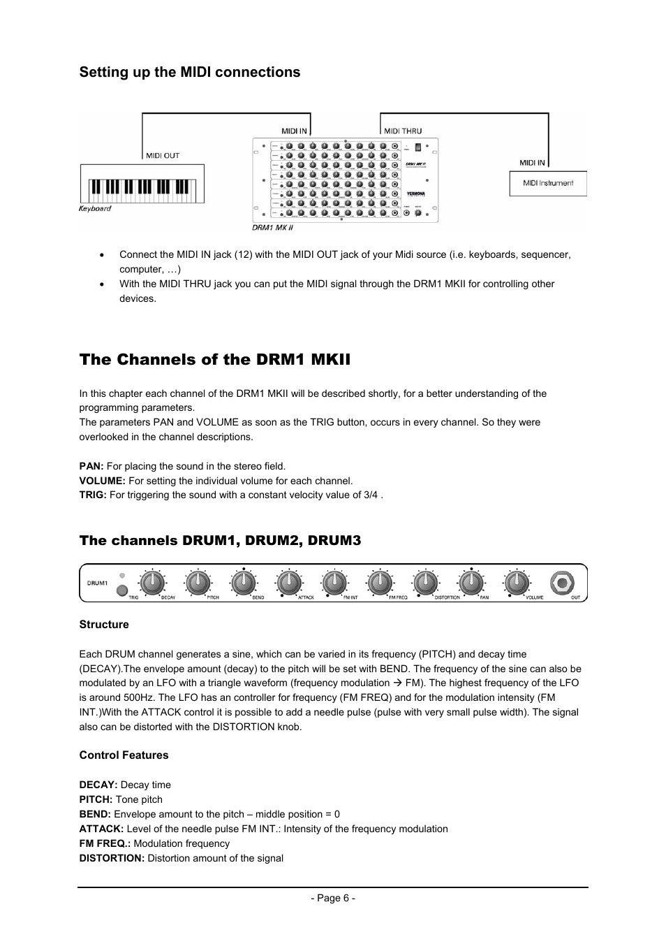 The channels of the drm1 mkii, The channels drum1, drum2, drum3, Setting up the midi connections | Vermona DRM1 MK2 User Manual | Page 6 / 11