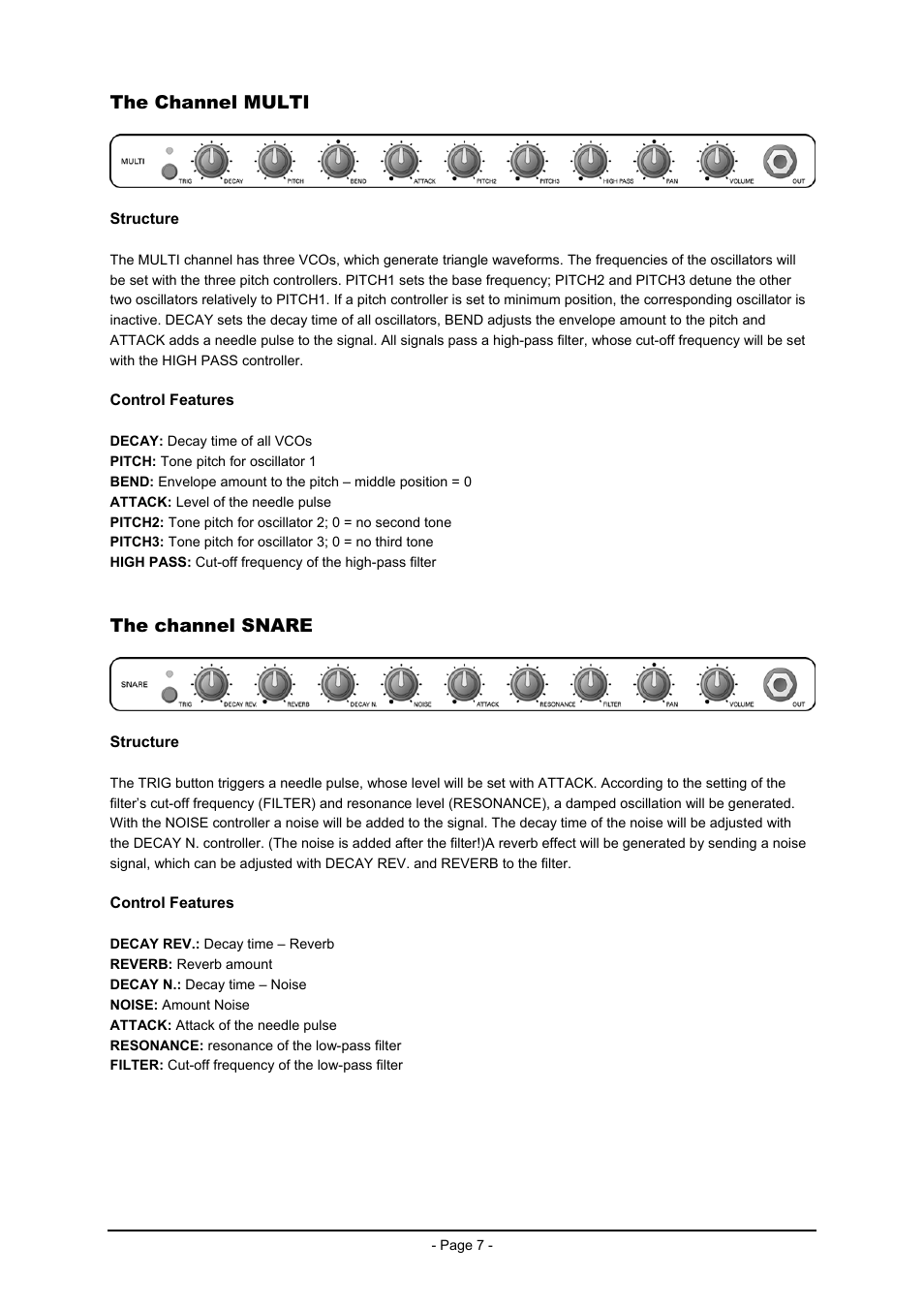 The channel multi, The channel snare | Vermona DRM1 MK2 User Manual | Page 7 / 11