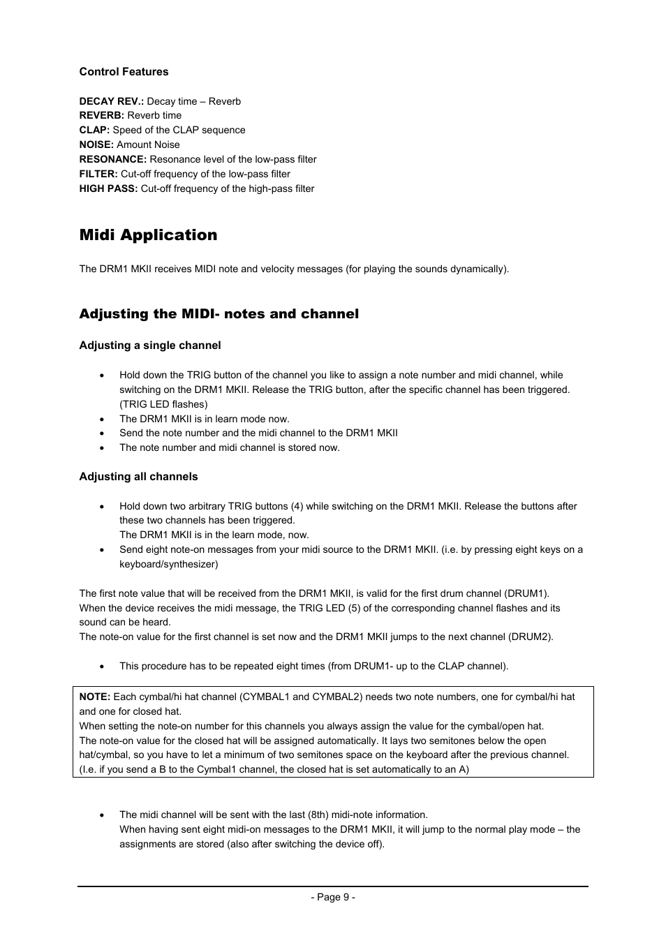 Midi application, Adjusting the midi- notes and channel | Vermona DRM1 MK2 User Manual | Page 9 / 11