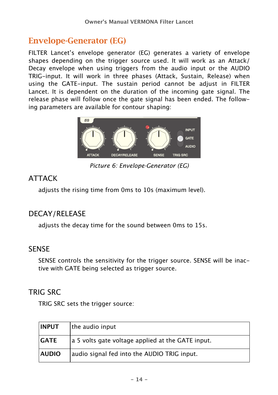 Envelope-generator (eg) | Vermona Filter Lancet - analogue multimode filter User Manual | Page 14 / 19