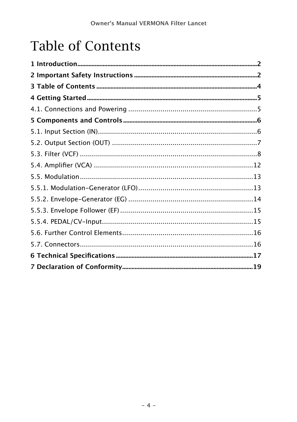 Vermona Filter Lancet - analogue multimode filter User Manual | Page 4 / 19
