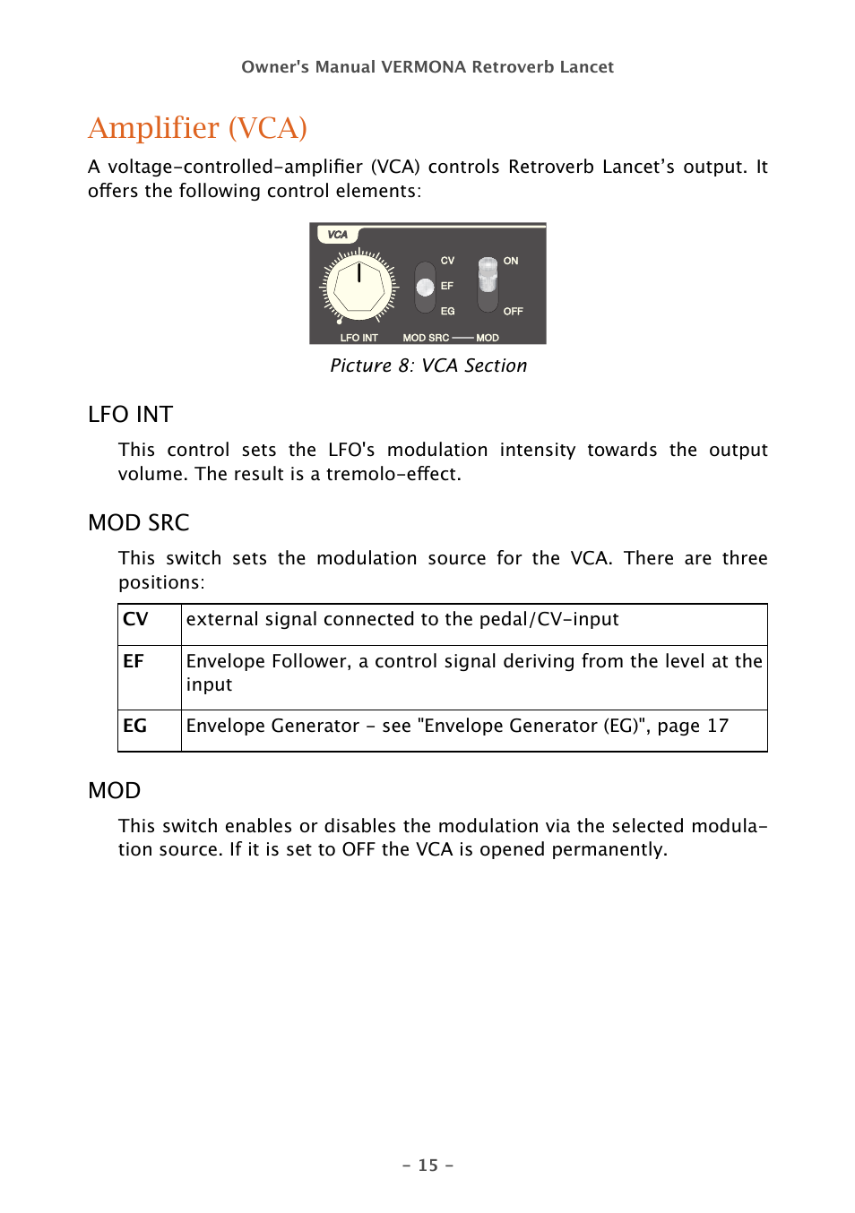Amplifier (vca) | Vermona Retroverb Lancet - spring reverb User Manual | Page 15 / 23
