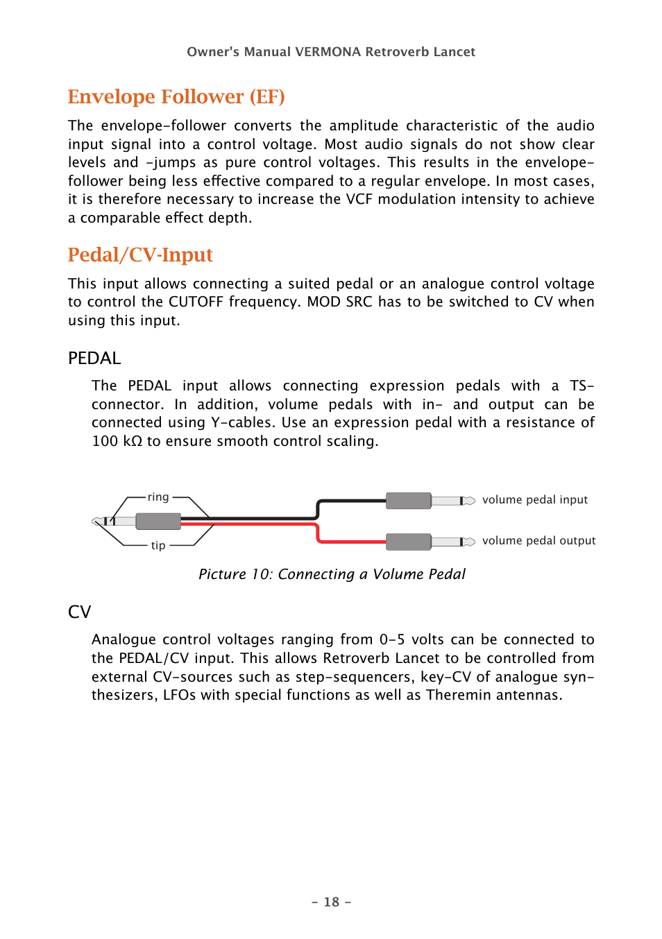 Envelope follower (ef), Pedal/cv-input, Pedal | Vermona Retroverb Lancet - spring reverb User Manual | Page 18 / 23