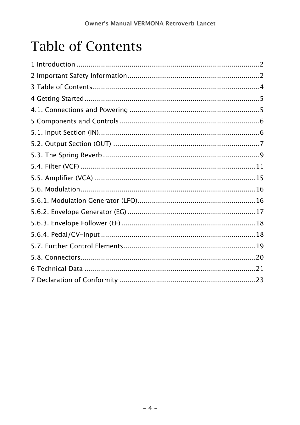 Vermona Retroverb Lancet - spring reverb User Manual | Page 4 / 23