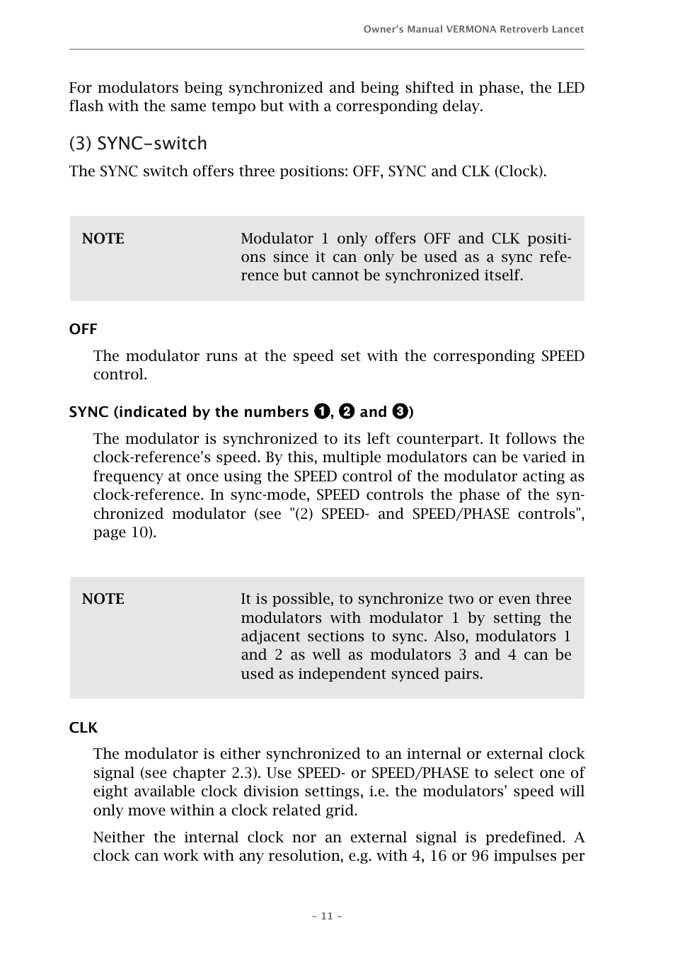 3) sync-switch | Vermona fourMulator - quad modulation engine User Manual | Page 11 / 18