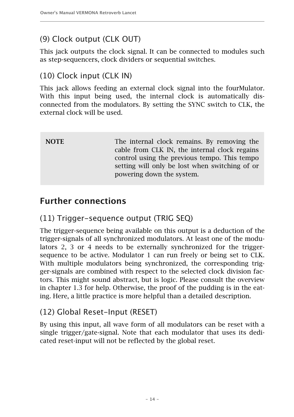 Further connections | Vermona fourMulator - quad modulation engine User Manual | Page 14 / 18