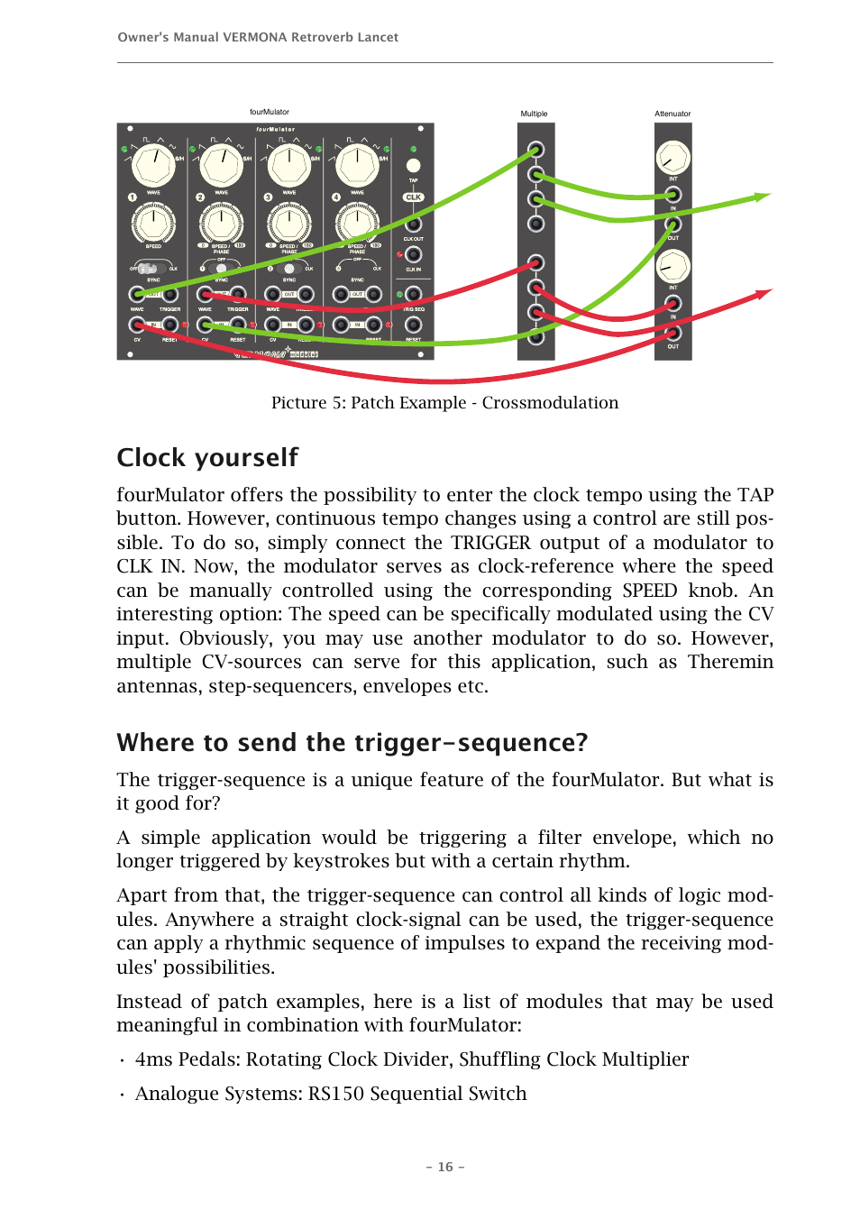 Clock yourself, Where to send the trigger-sequence, Picture 5: patch example - crossmodulation | Vermona fourMulator - quad modulation engine User Manual | Page 16 / 18