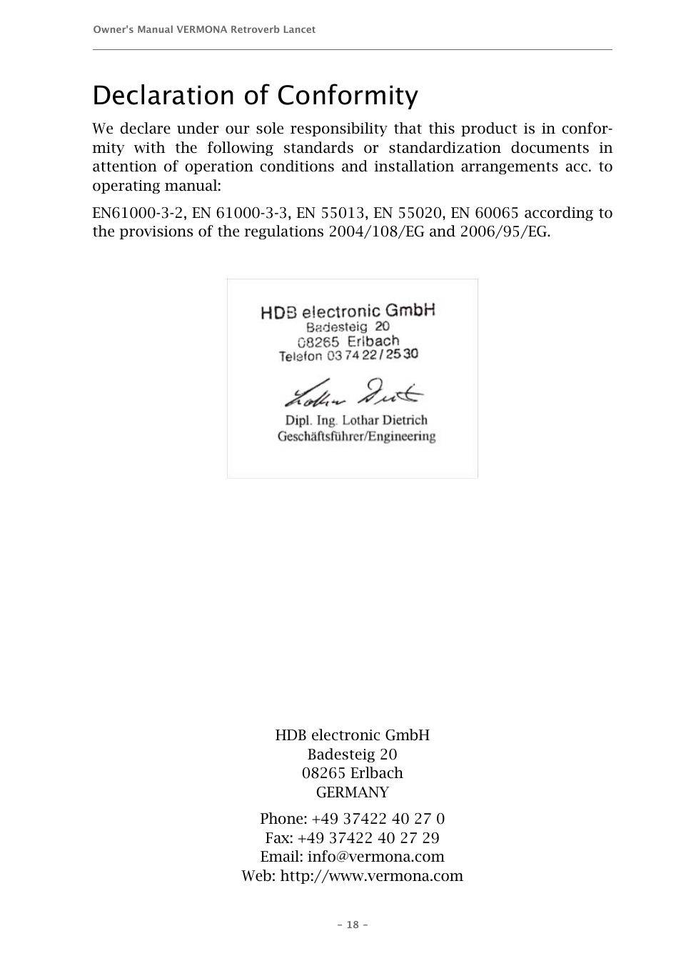 Declaration of conformity | Vermona fourMulator - quad modulation engine User Manual | Page 18 / 18