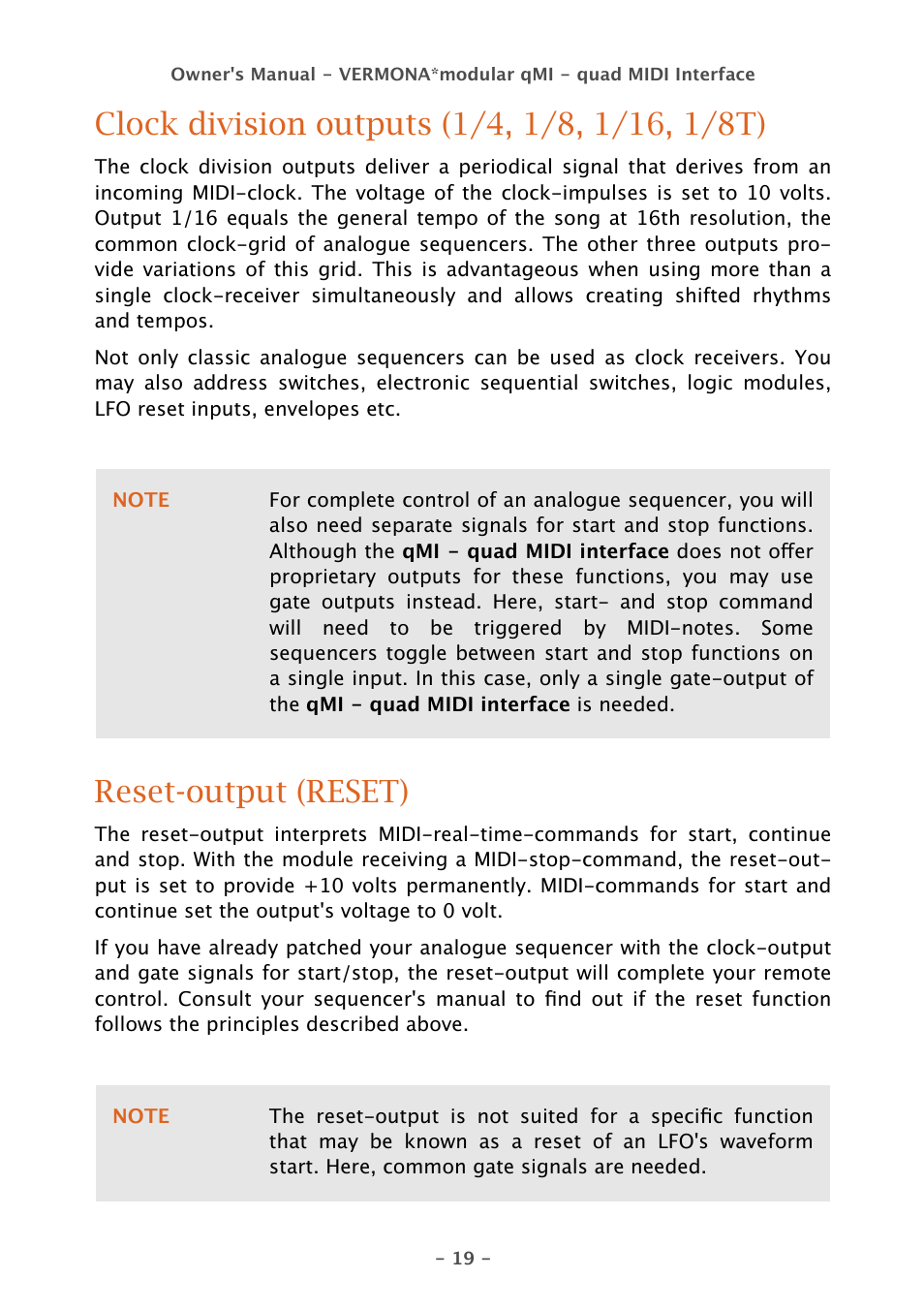 Reset-output (reset) | Vermona qMI - quad MIDI Interface User Manual | Page 19 / 22