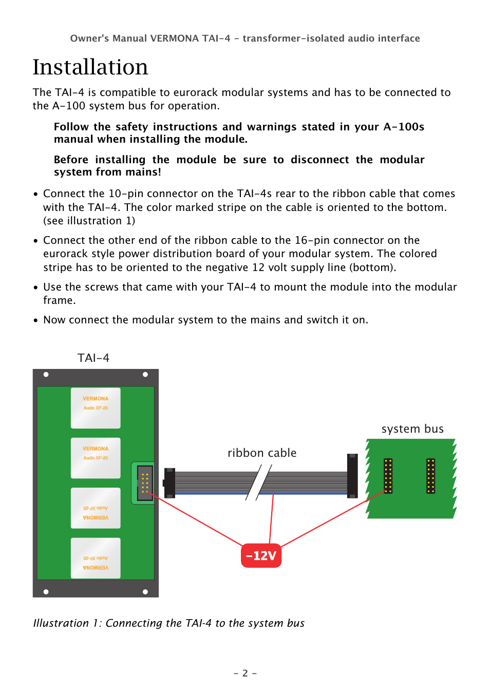 Installation | Vermona TAI-4 - transformer-isolated audio Interface User Manual | Page 2 / 4