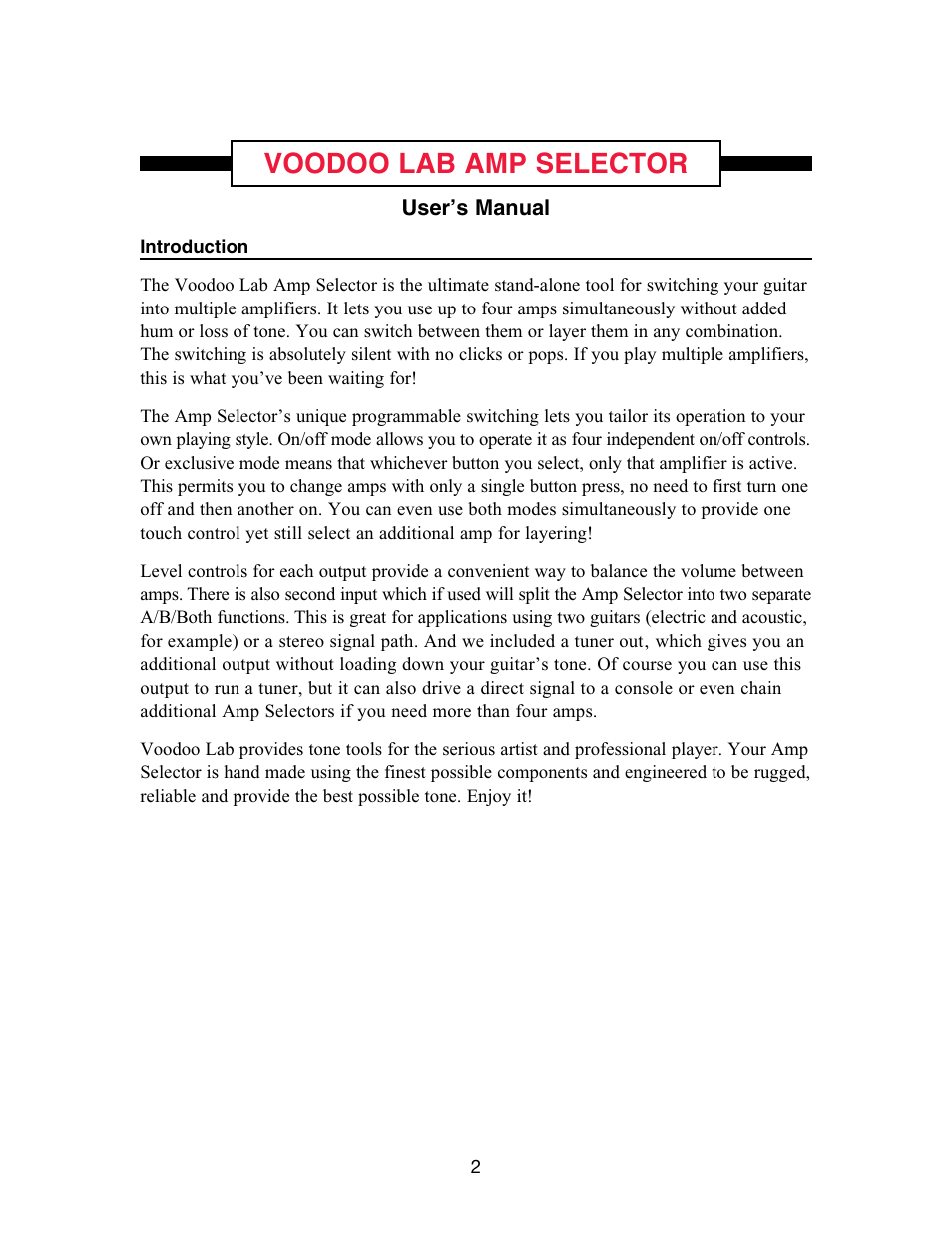 Voodoo lab amp selector | Voodoo Lab Amp Selector User Manual | Page 3 / 8