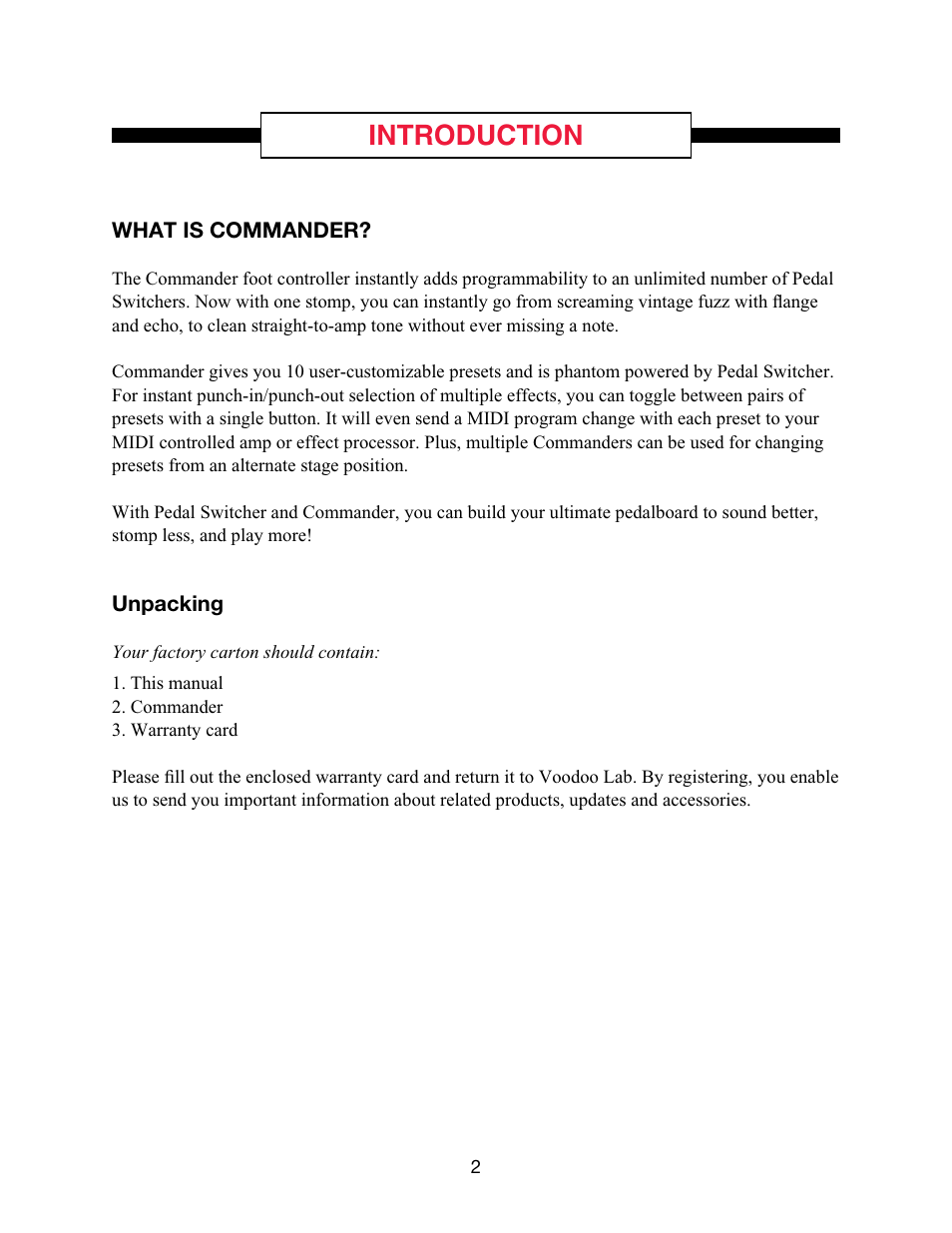 Introduction | Voodoo Lab Commander User Manual | Page 4 / 8