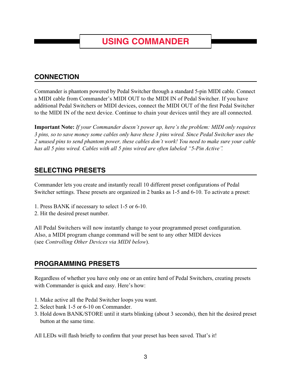 Using commander | Voodoo Lab Commander User Manual | Page 5 / 8