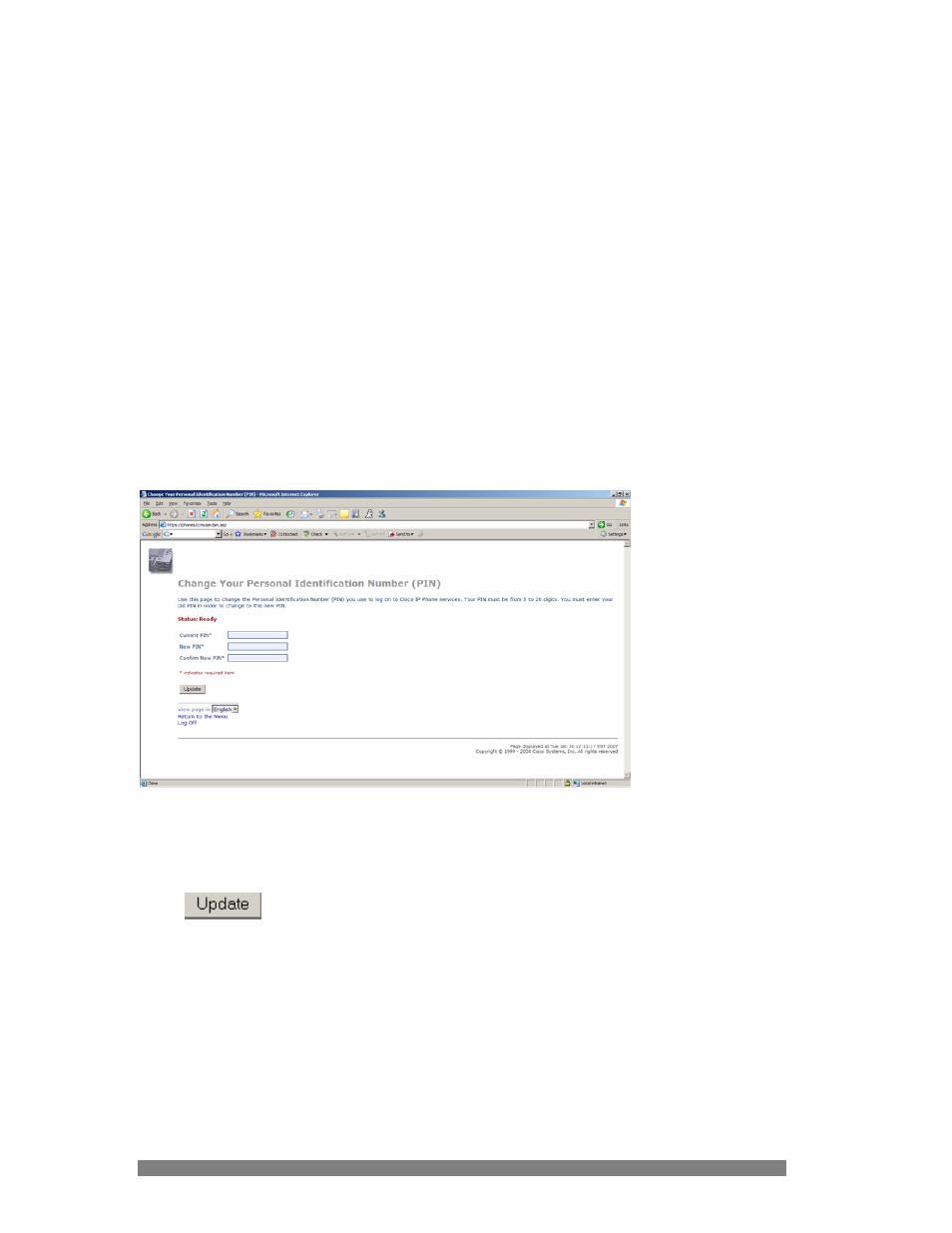 2 changing your pin number, Click to change the pin, Changing your pin number | Cisco VWCC User Manual | Page 9 / 23