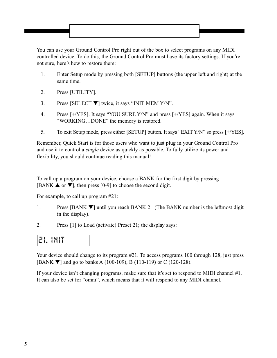 Quick start, Init | Voodoo Lab Ground Control Pro User Manual | Page 10 / 30