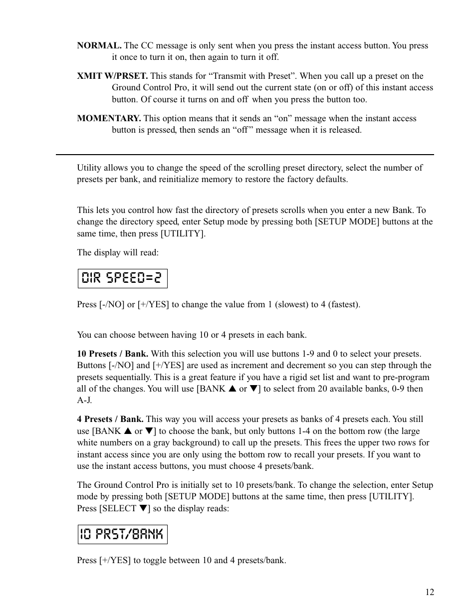 Utility, 10 prst/bank dir speed=2 | Voodoo Lab Ground Control Pro User Manual | Page 17 / 30