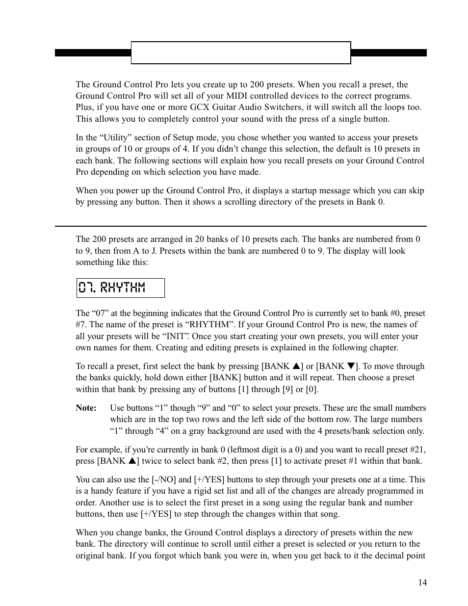 Select preset, 10 presets/bank, Rhythm | Voodoo Lab Ground Control Pro User Manual | Page 19 / 30