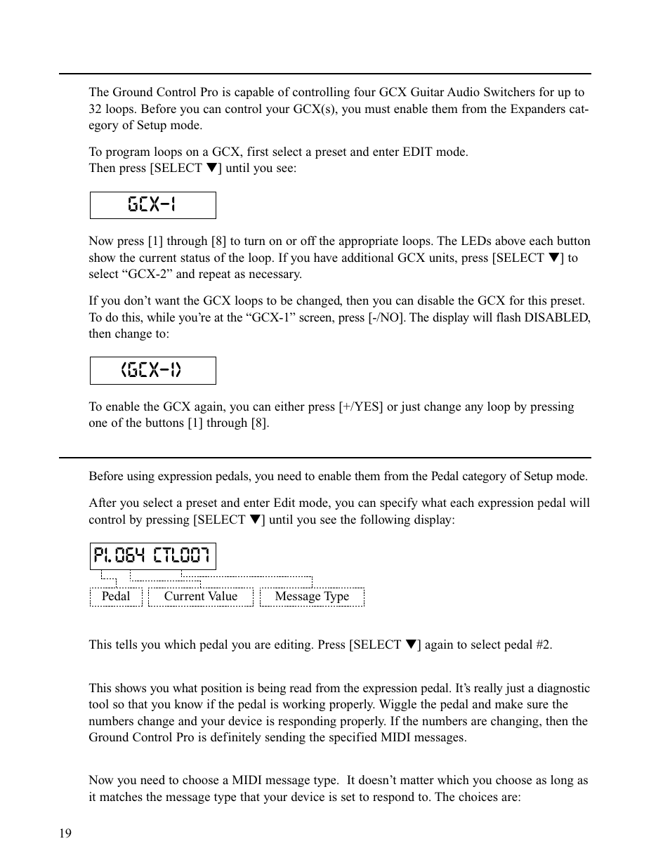 Controlling the gcx guitar audio switcher, Using expression pedals | Voodoo Lab Ground Control Pro User Manual | Page 24 / 30