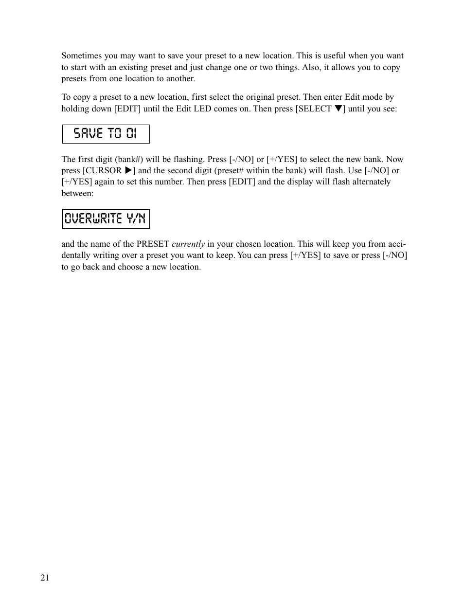 Overwrite y/n save to 01 | Voodoo Lab Ground Control Pro User Manual | Page 26 / 30