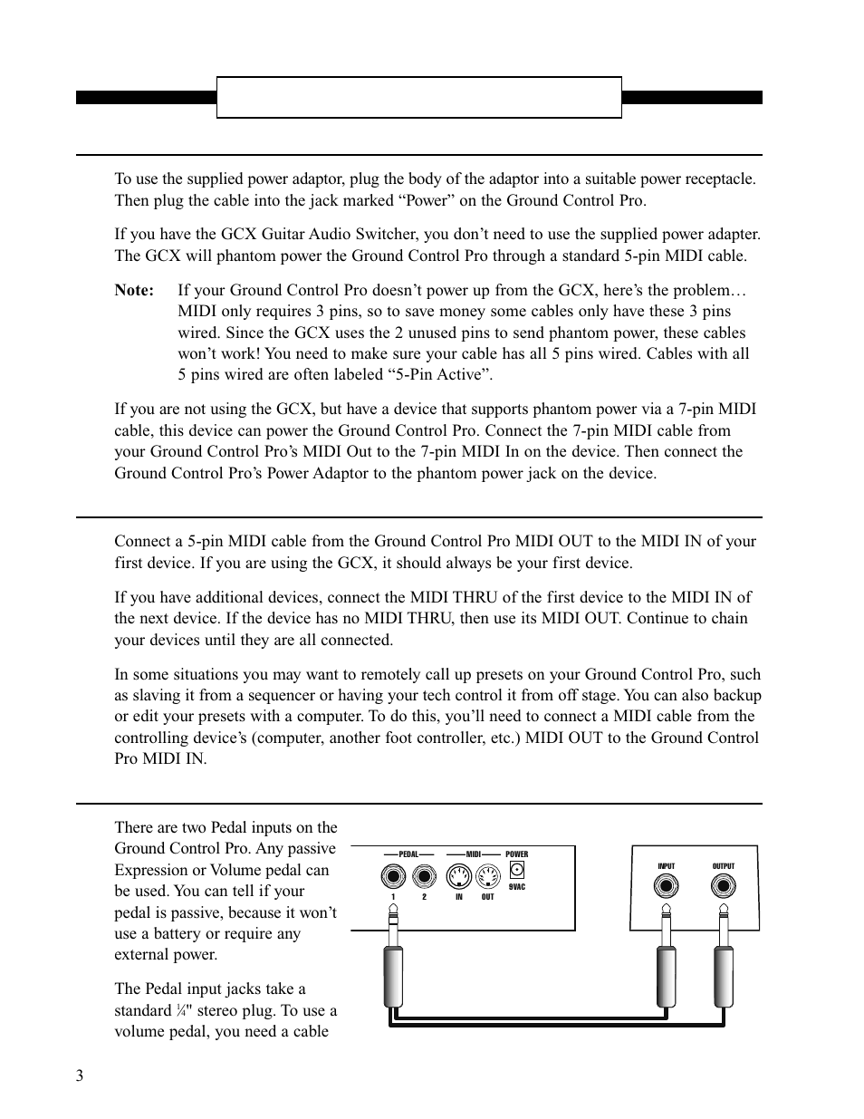 Connections, Power, Midi | Expression pedals | Voodoo Lab Ground Control Pro User Manual | Page 8 / 30