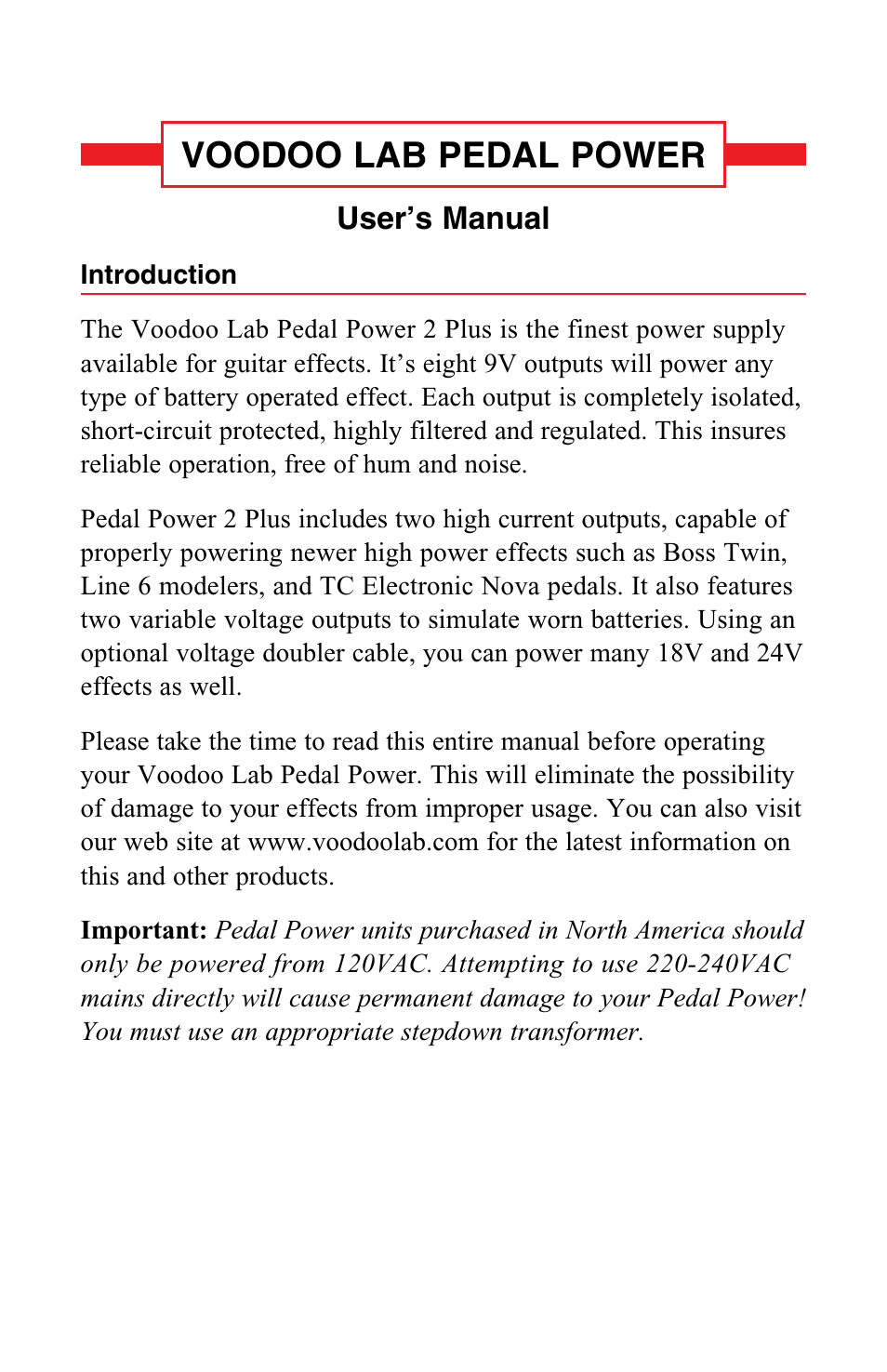 Voodoo lab pedal power | Voodoo Lab Pedal Power 2 Plus User Manual | Page 3 / 13