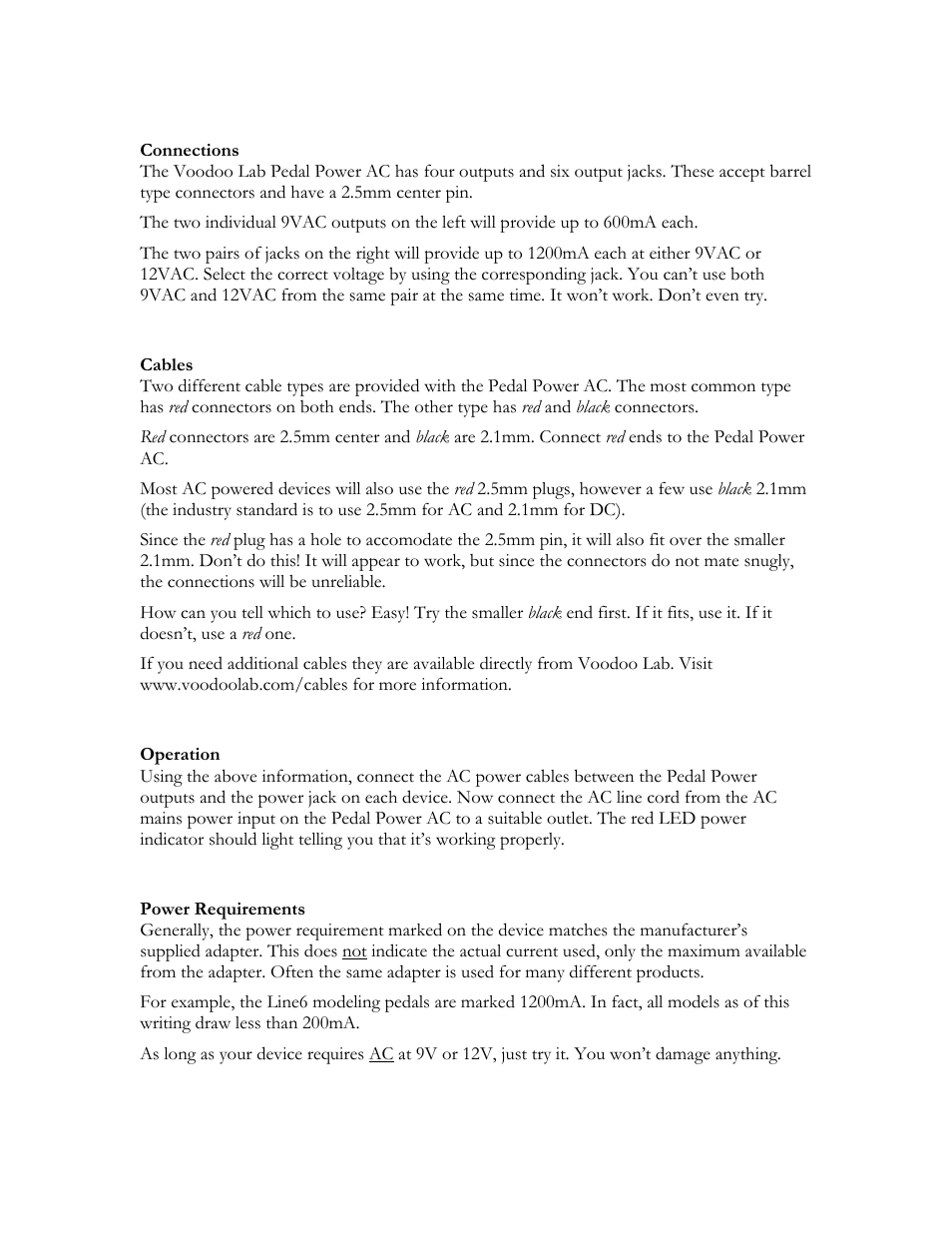 Voodoo Lab Pedal Power AC User Manual | Page 5 / 8