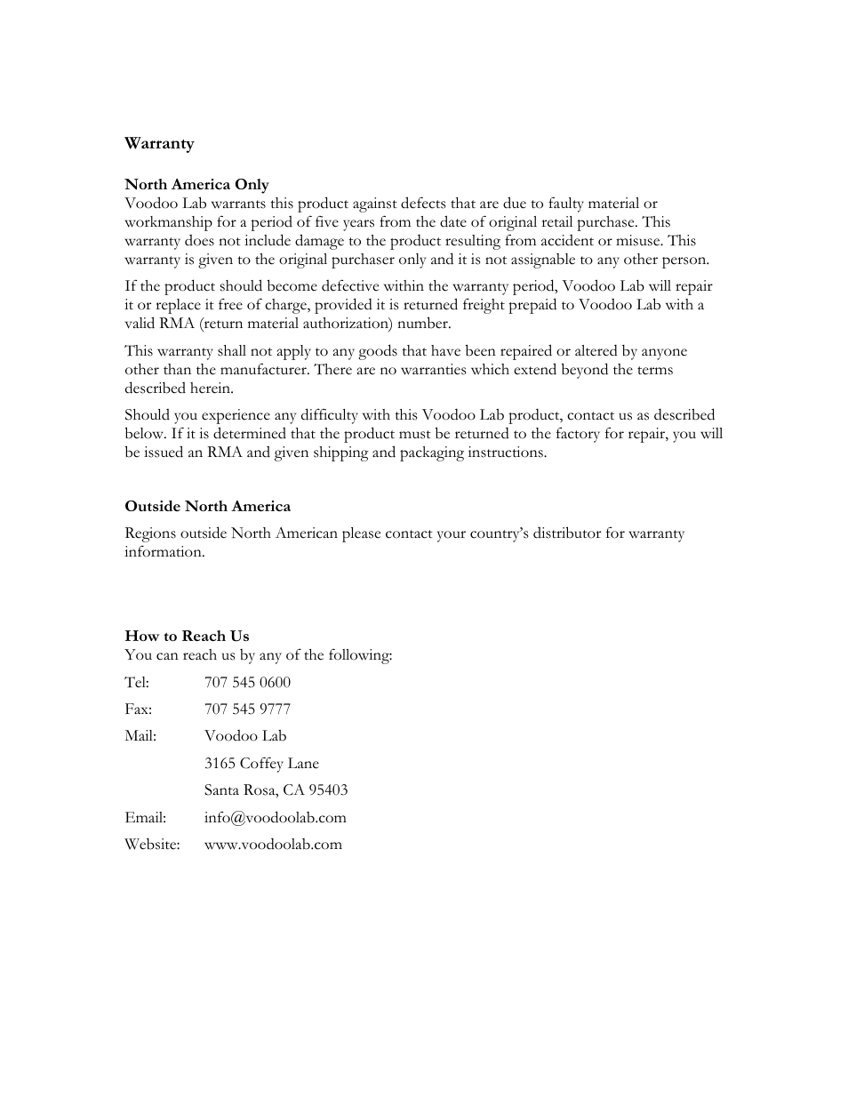 Voodoo Lab Pedal Power AC User Manual | Page 8 / 8
