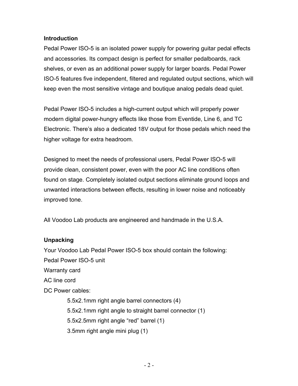 Voodoo Lab Pedal Power ISO-5 User Manual | Page 4 / 10
