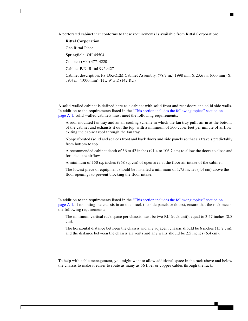Requirements specific to solid-walled cabinets, Requirements specific to standard open racks, Cable management guidelines | Requirements specific to | Cisco 5000 Series User Manual | Page 111 / 142
