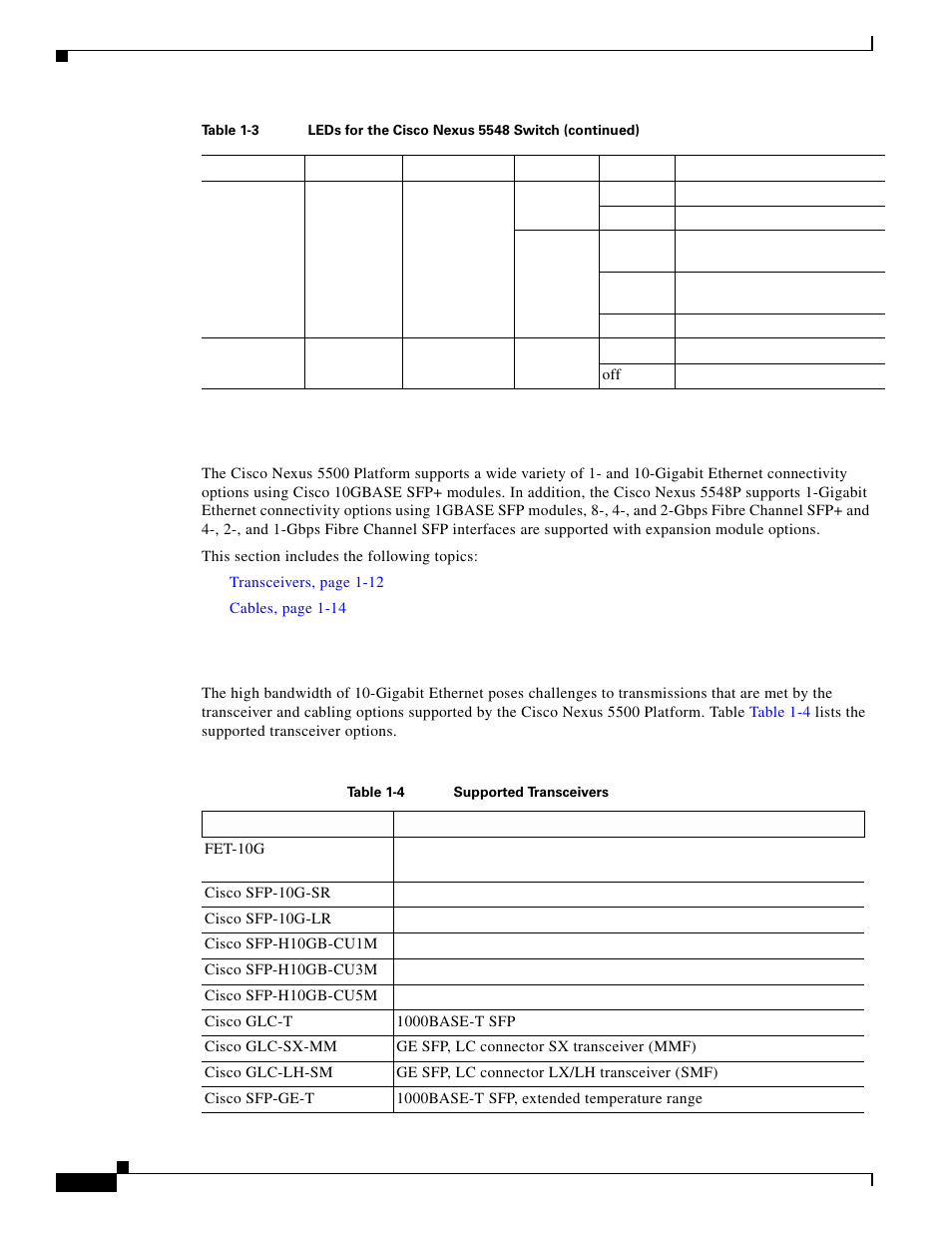 Connectivity options-transceivers and cables, Transceivers, Connectivity options—transceivers and cables | Cisco 5000 Series User Manual | Page 28 / 142