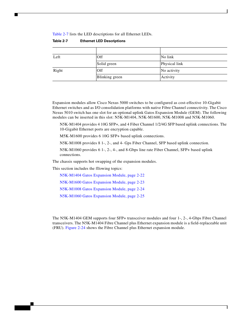 Expansion modules, N5k-m1404 gatos expansion module | Cisco 5000 Series User Manual | Page 54 / 142