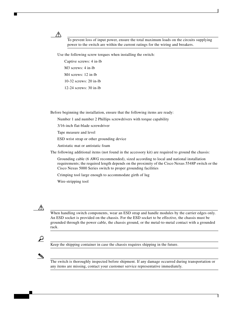 Required equipment, Unpacking and inspecting the switch | Cisco 5000 Series User Manual | Page 68 / 142