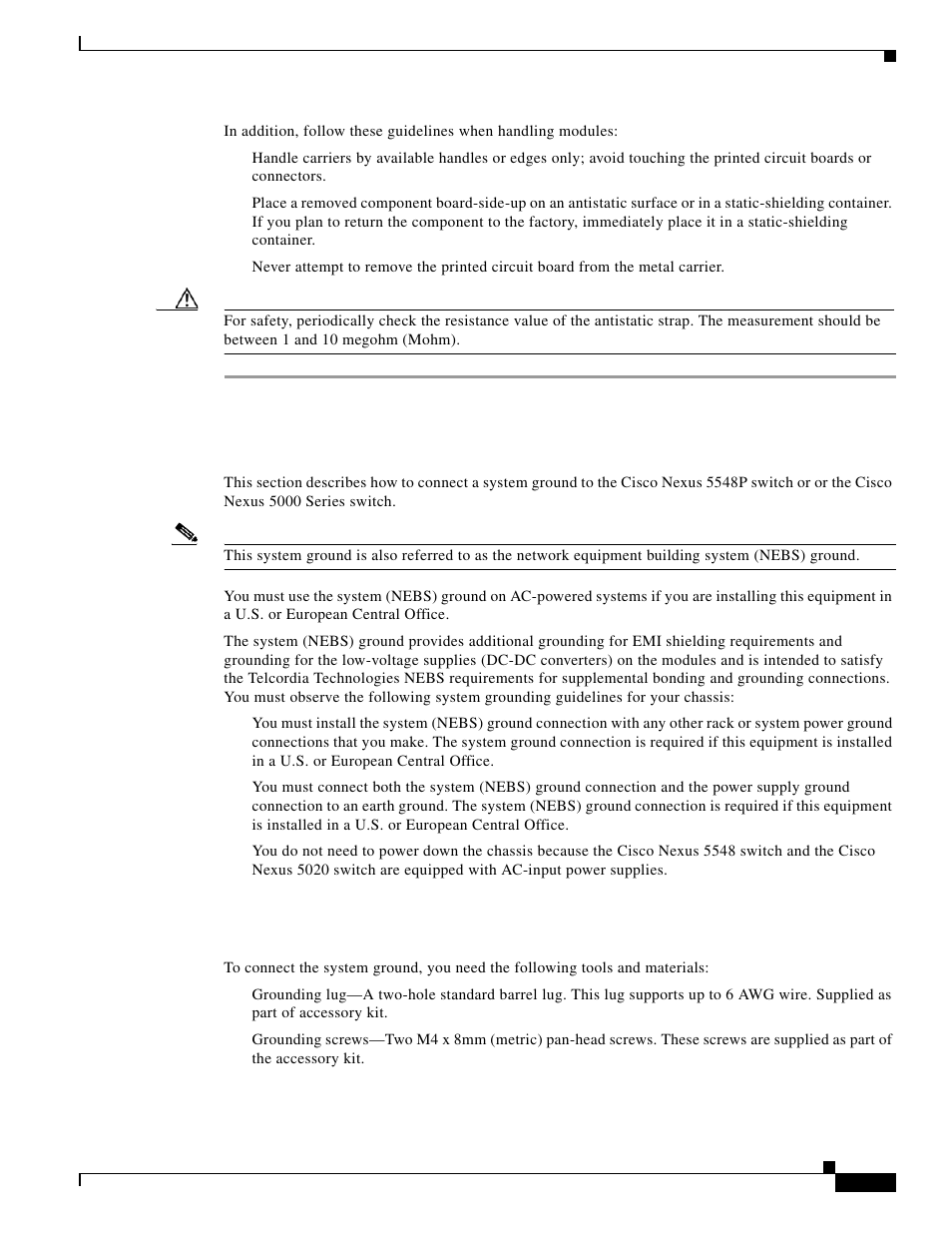 Establishing the system ground, Required tools and equipment | Cisco 5000 Series User Manual | Page 81 / 142