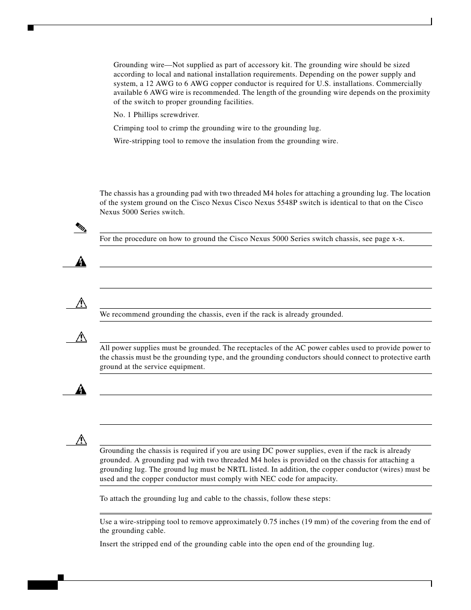 Grounding the cisco nexus 5548p chassis | Cisco 5000 Series User Manual | Page 82 / 142