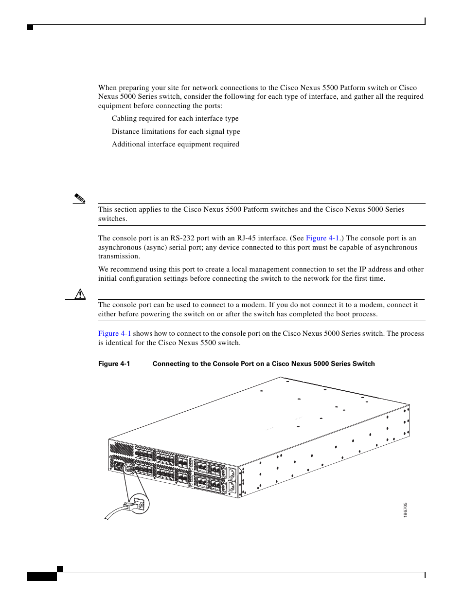 Preparing for network connections, Connecting to the console port, Connecting to the console port” section on | Cisco 5000 Series User Manual | Page 98 / 142