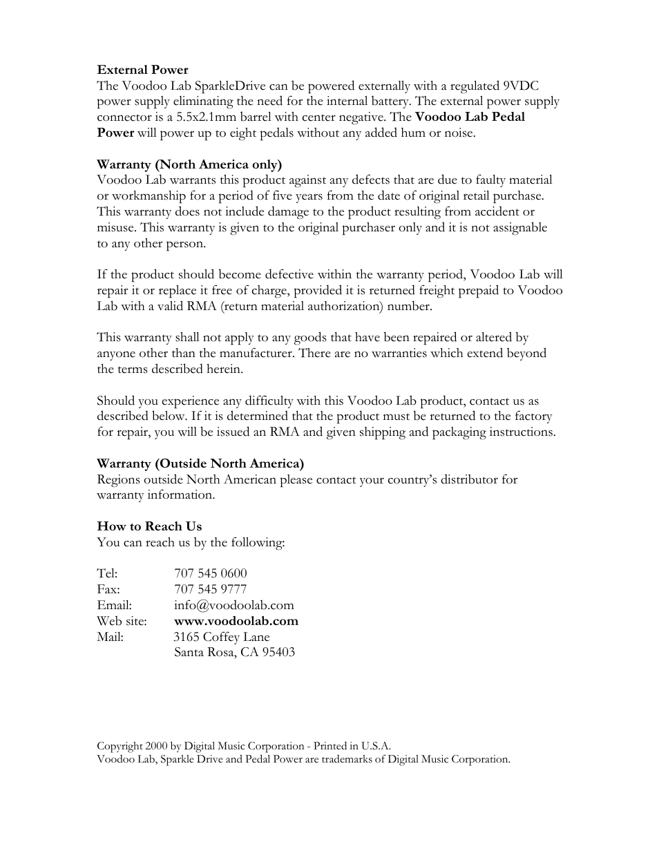 Voodoo Lab Sparkle Drive User Manual | Page 2 / 2