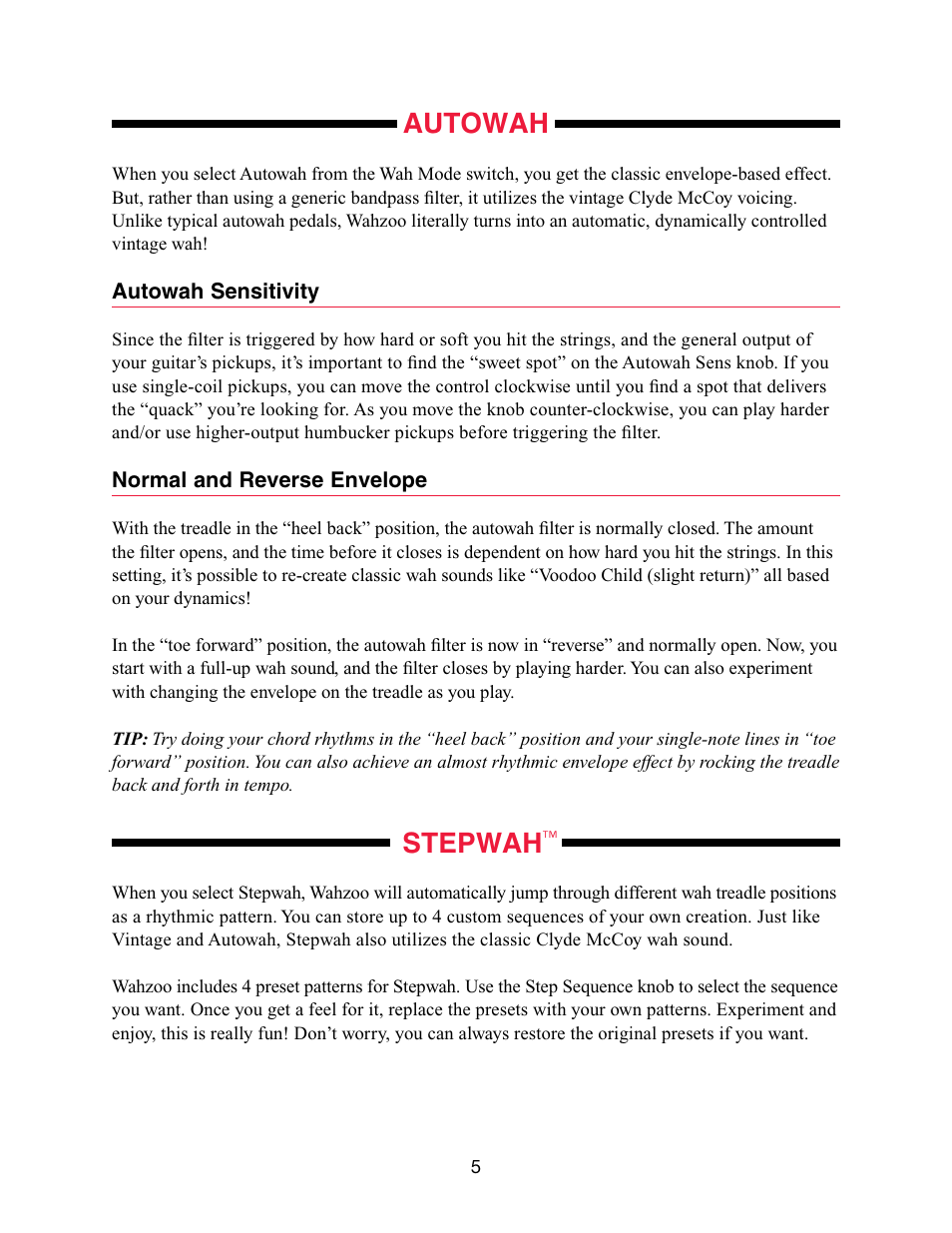 Autowah, Stepwah | Voodoo Lab Wahzoo User Manual | Page 7 / 11